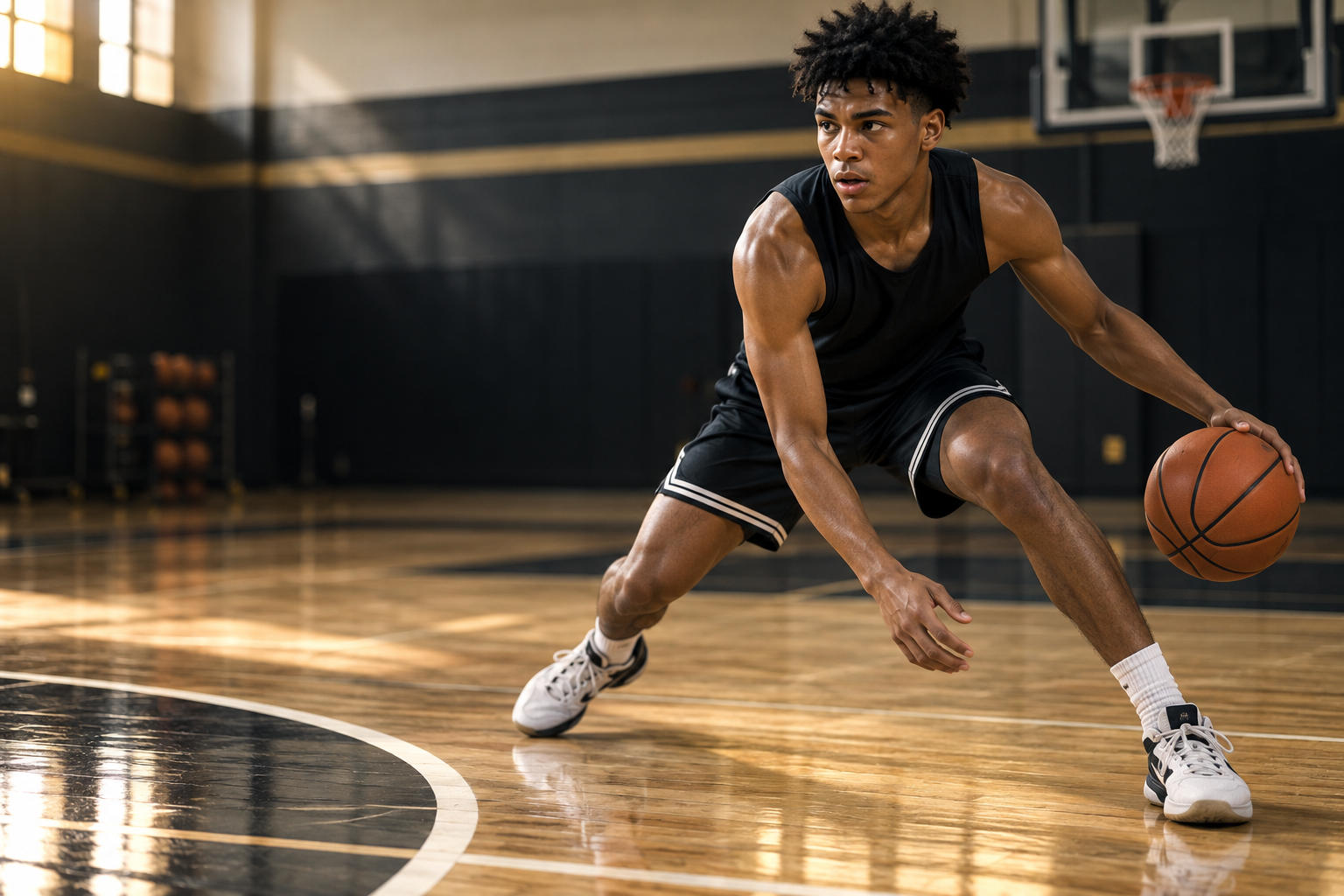 Basketball player working on ball-handling skills